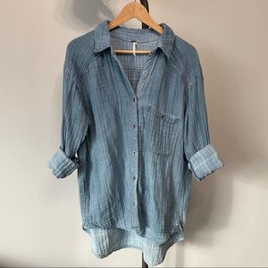 [Free People] Blue Cotton Flannel Shirt